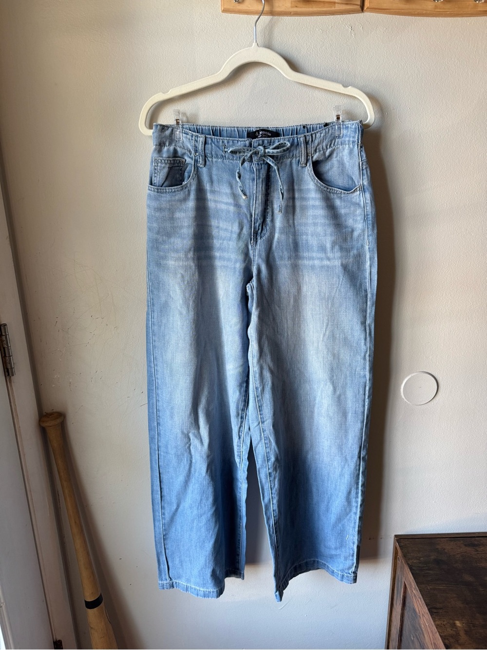 d.jeans New York Womens Wide Leg Crop Denim Pants Size 8 Light Wash Drawstring